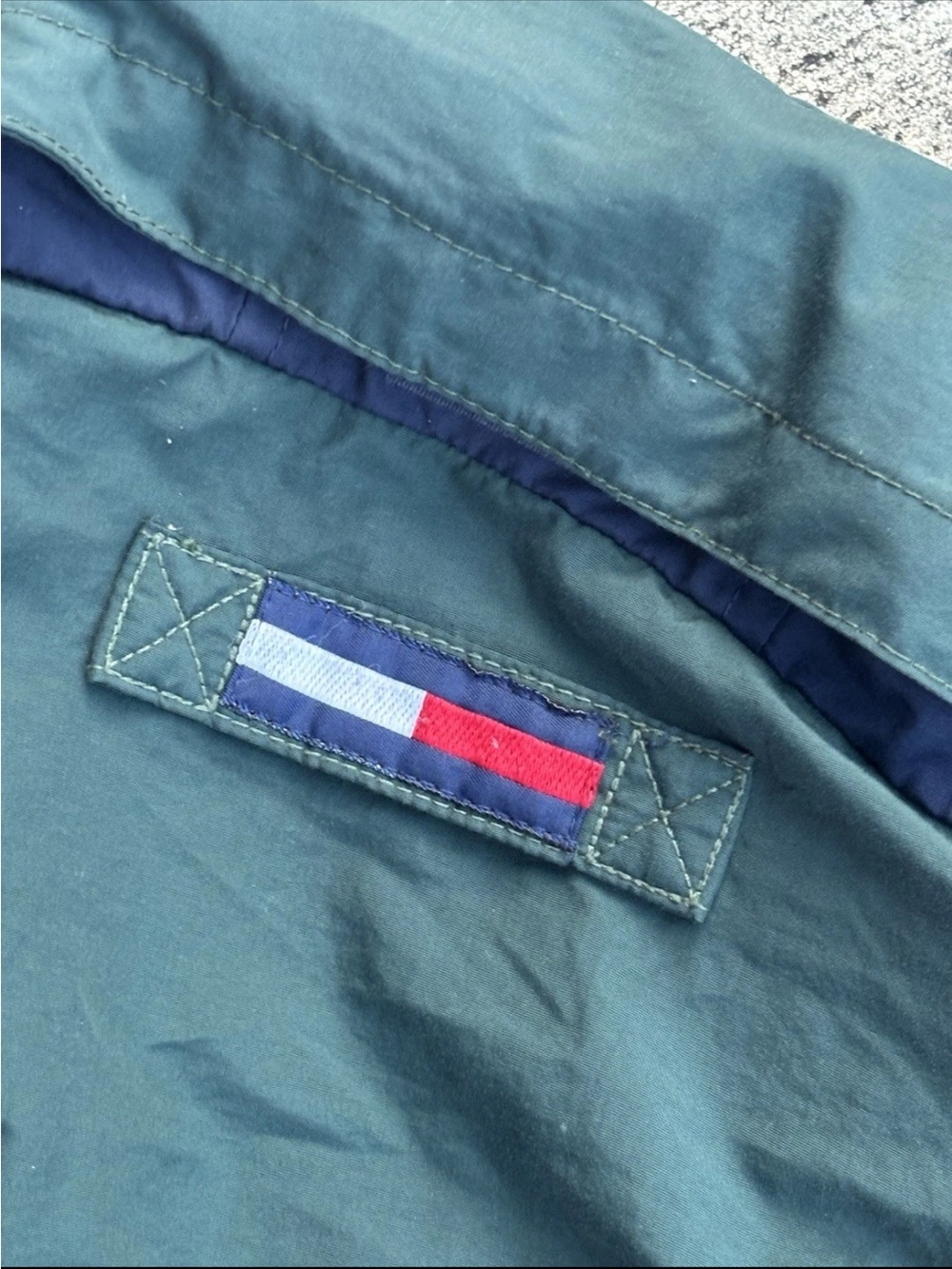 Tommy Hilfiger Vintage 90s Colorblock Windbreaker Jacket Green Navy XL Spellout - Picture 10 of 14